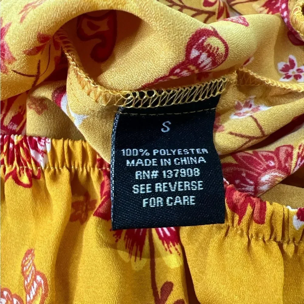 PROJECT 28 NYC Yellow Floral Print Faux‎ Wrap Top S Small Mustard NWT